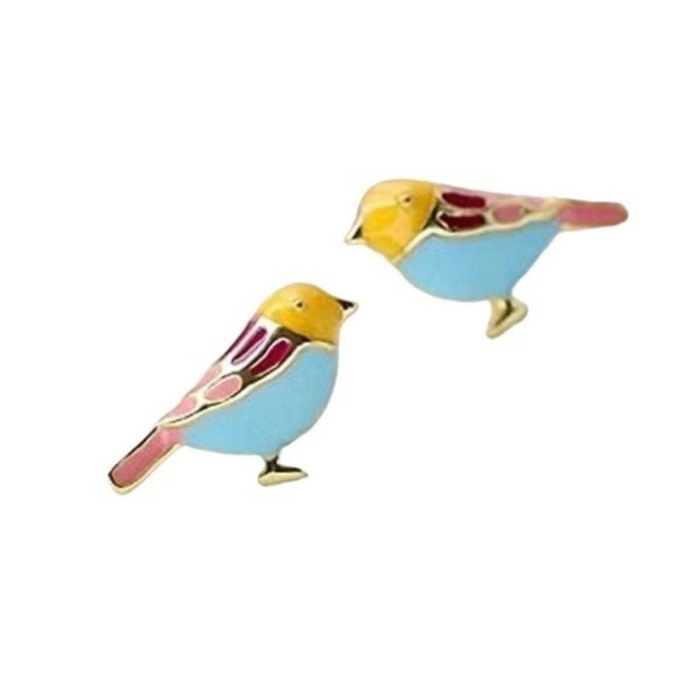cute pink yellow blue bird animal post stud spring summer earrings